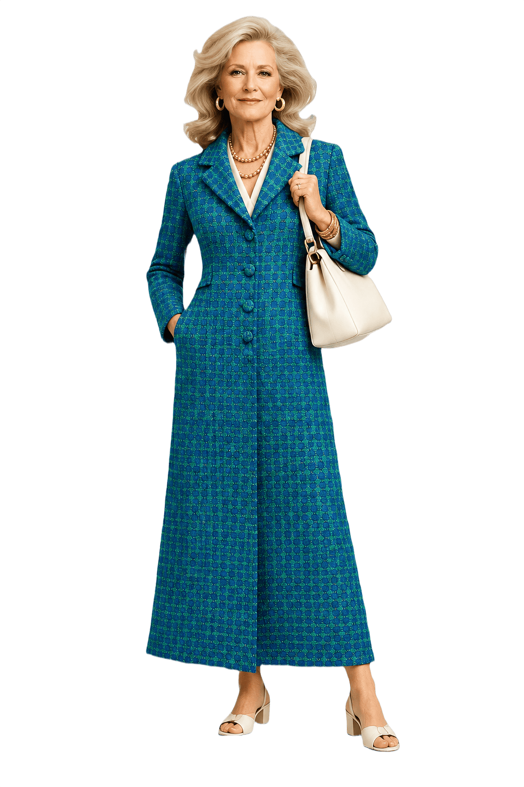 1970s Blue Wool Plaid Coat - Model