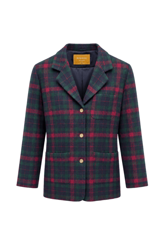 1970s Green Wool Plaid Jacket - Front View