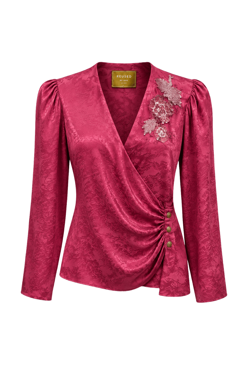 1980s Red Silk Blouse - Front View