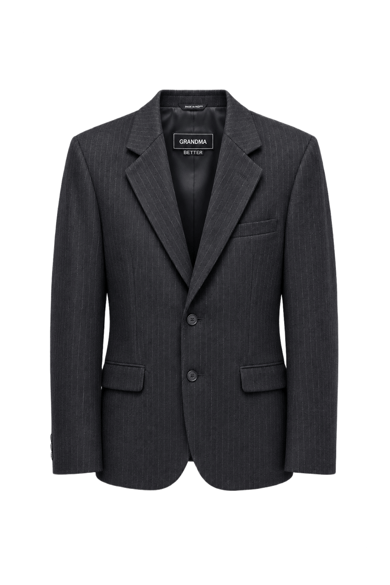 1990s Charcoal Grey Wool Blazer - Front View