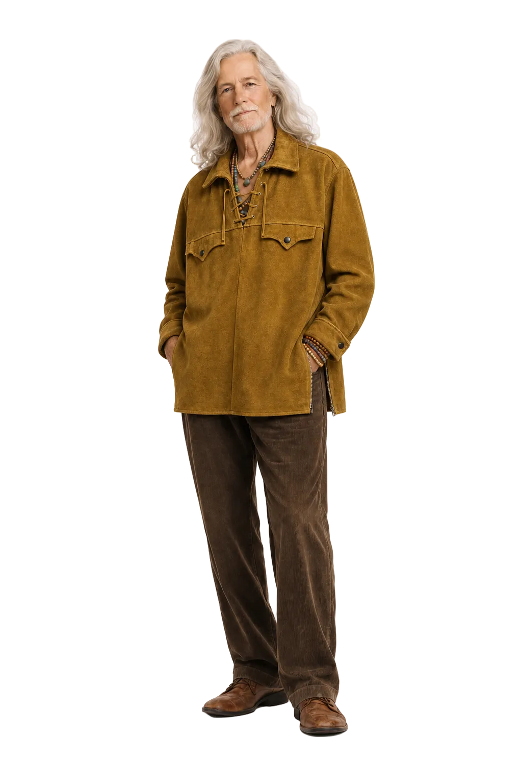 1970s Tan Suede Mens Shirt - Model