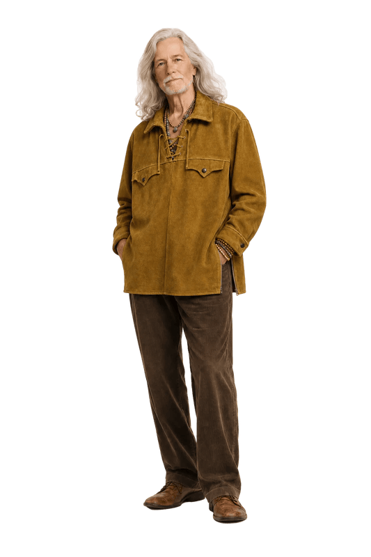 1970s Tan Suede Mens Shirt - Model