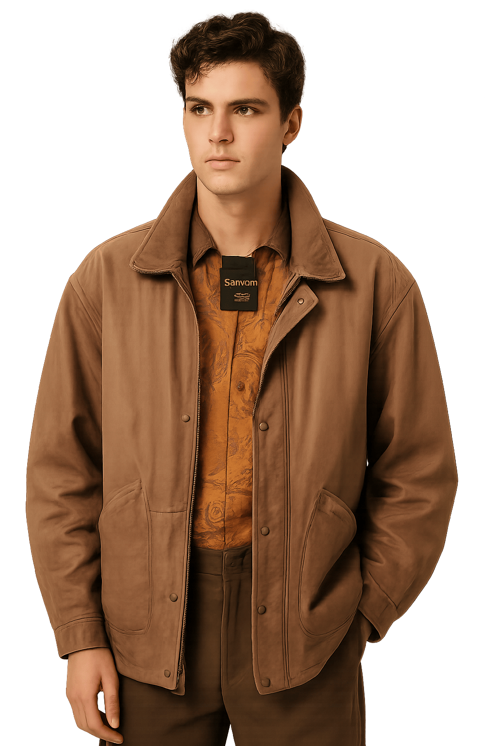 90s Brown Leather Bomber Jacket - AI Generated
