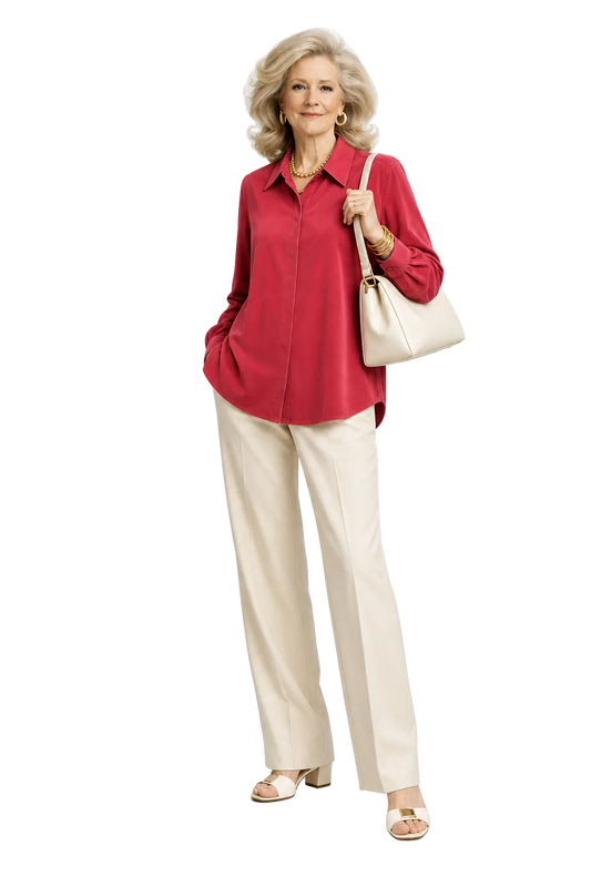 1970s Red Satin Shirt - Model