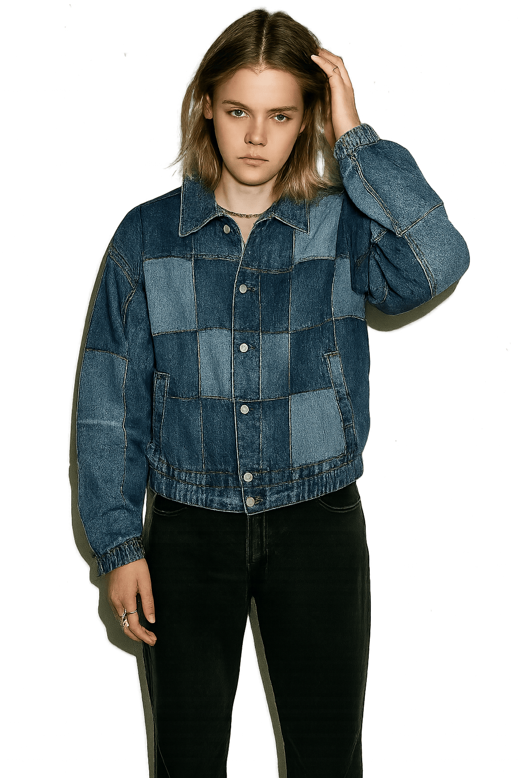 90s Unisex Patchwork Denim Jacket - AI Generated