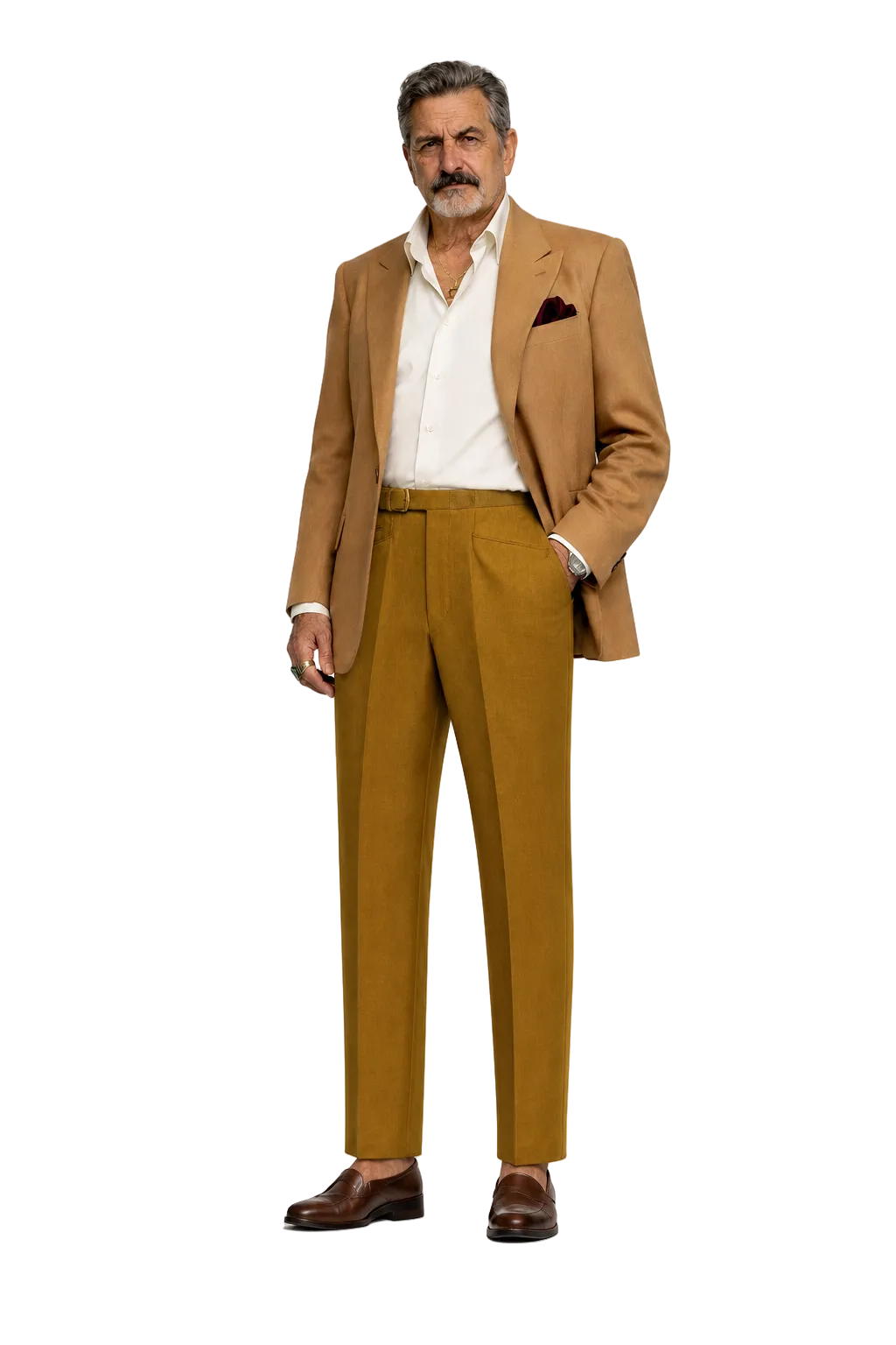 1980s Gold Wool Blend Trousers - Model