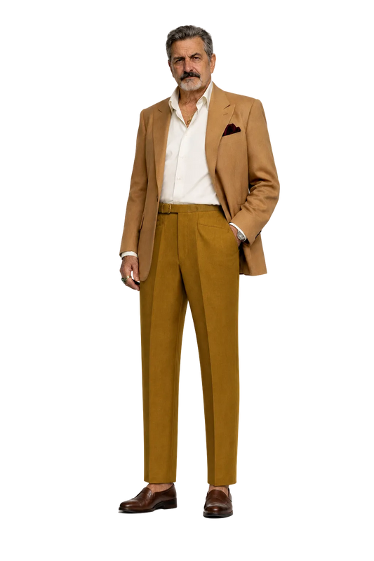 1980s Gold Wool Blend Trousers - Model