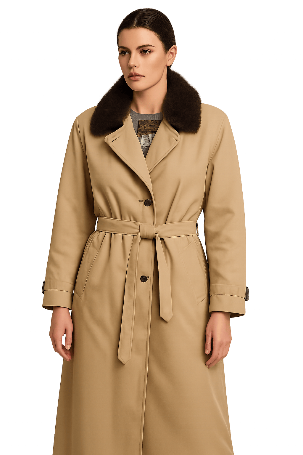 60s Beige Belted Men’s Coat - AI Generated