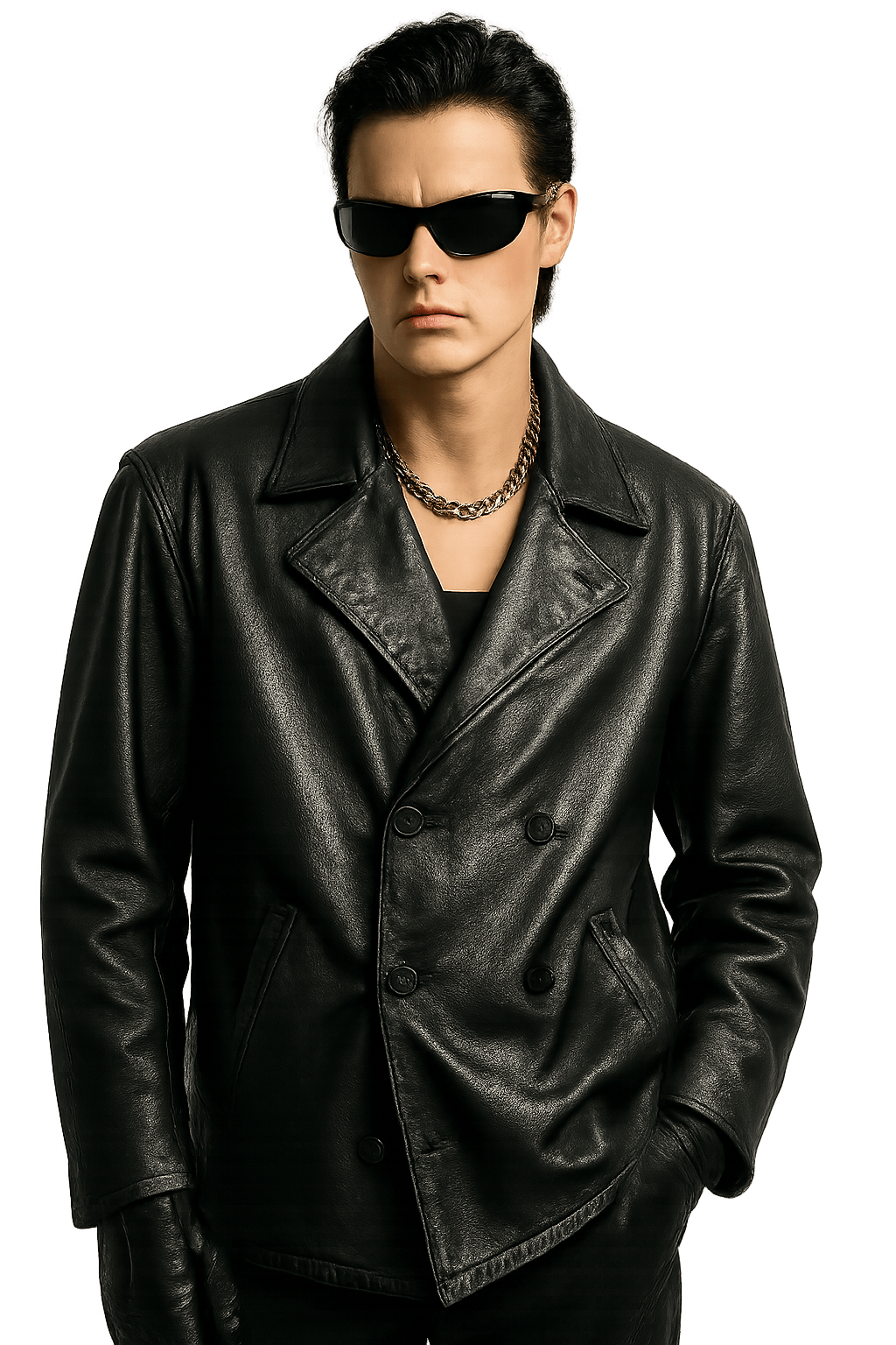 80s Unisex Vintage Leather Jacket - AI Generated