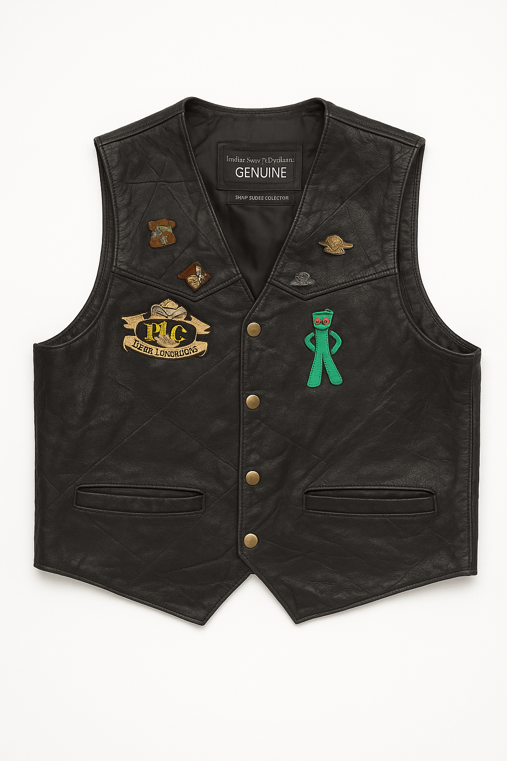 90s Unisex Genuine Leather Vest - Flat Lay