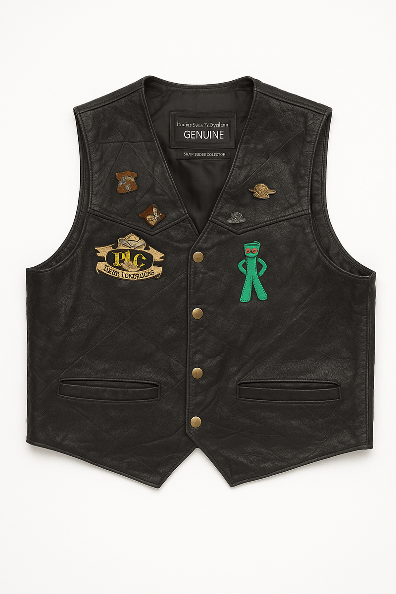 90s Unisex Genuine Leather Vest - Flat Lay