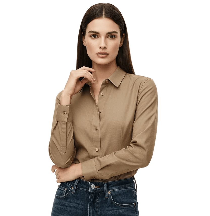 Grunge Beige Button-Up Shirt - Flat Lay