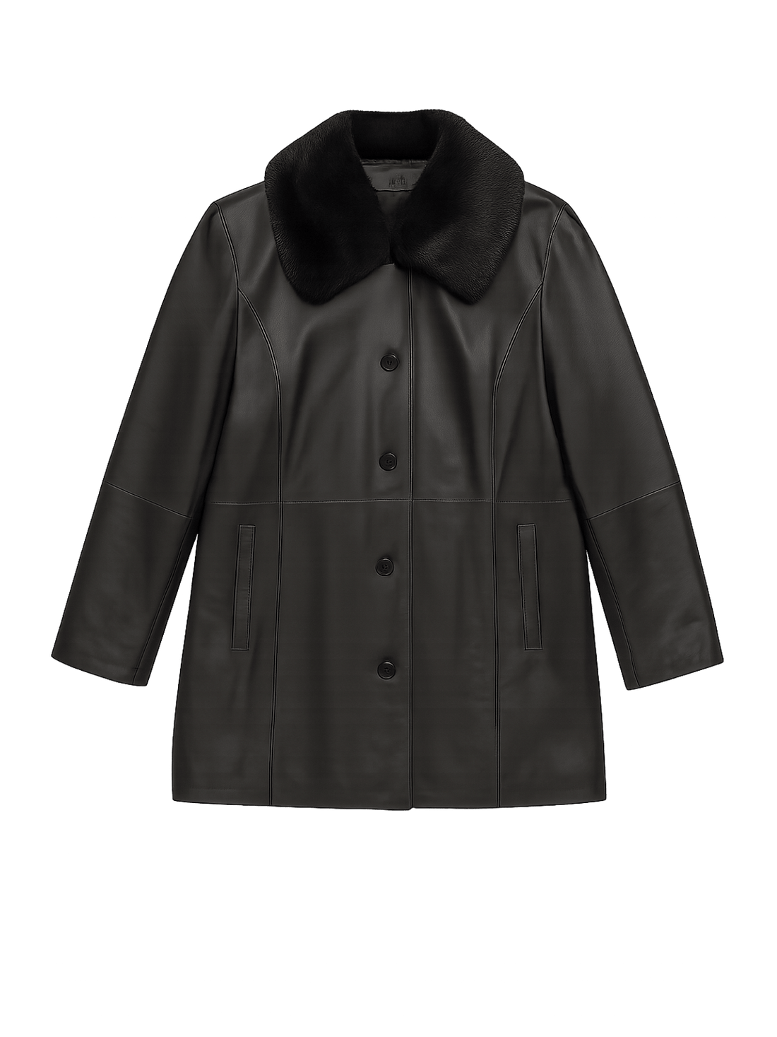 80s Women's Leather Coat with - Flat Lay