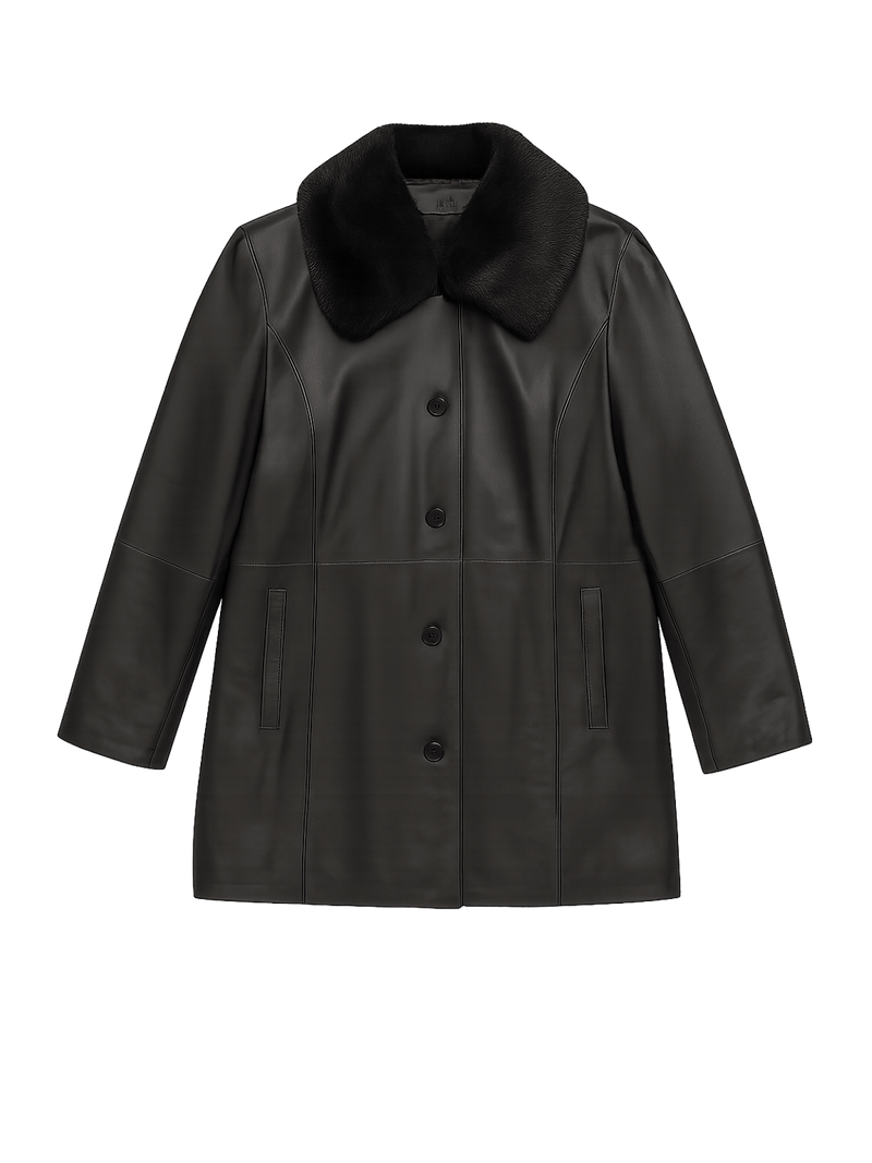 80s Women's Leather Coat with - Flat Lay