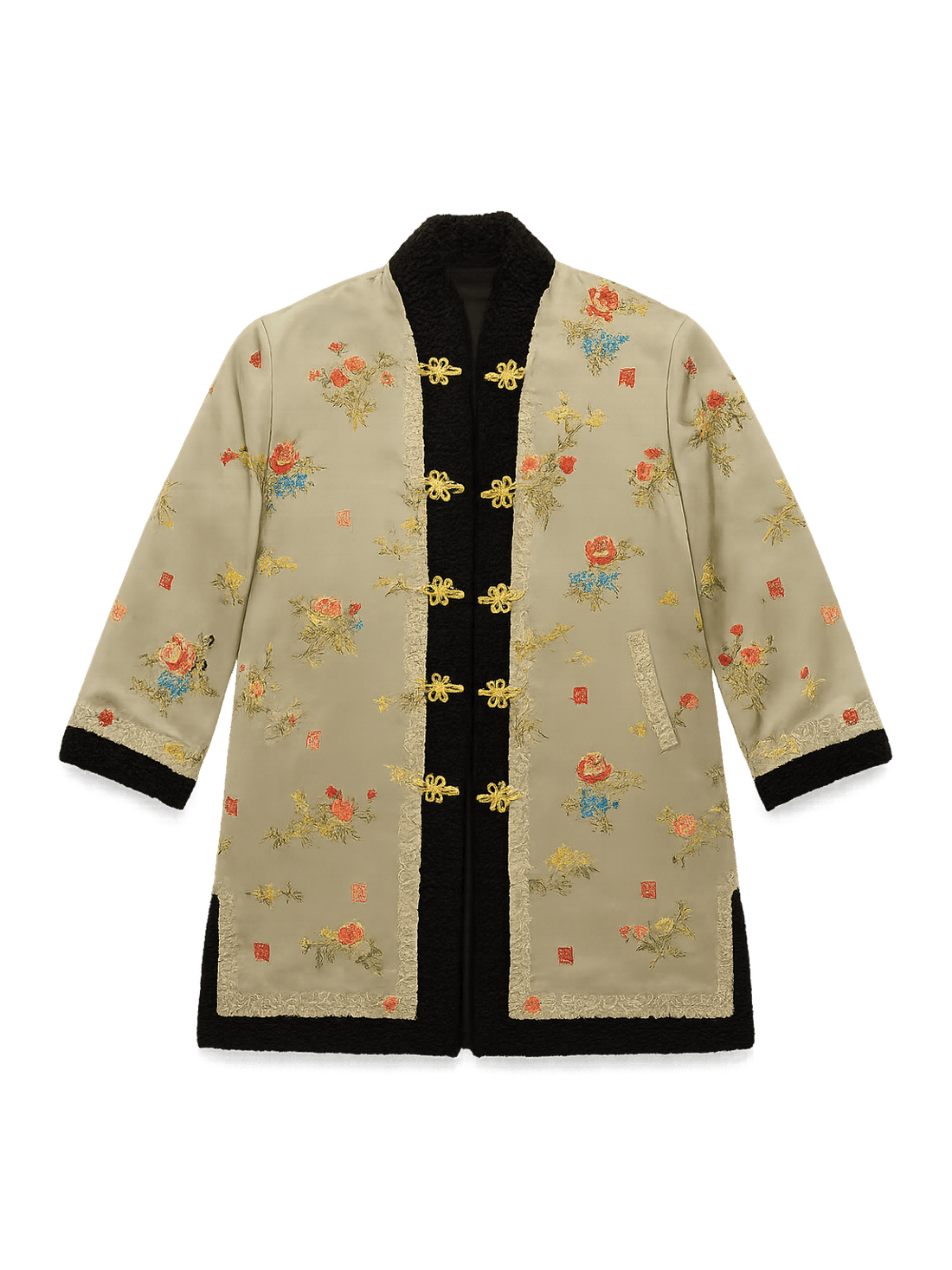 Vintage Silk Embroidered Floral - Flat Lay
