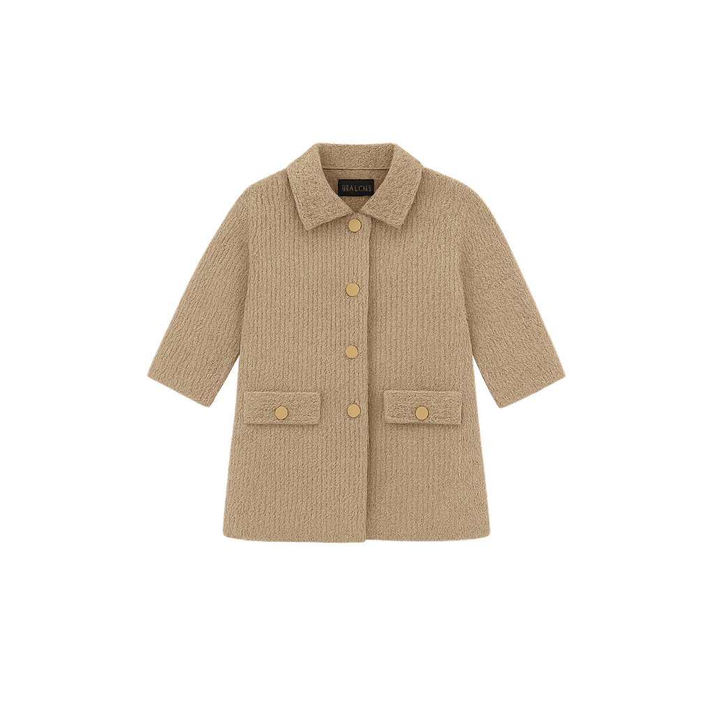 60s Beige Textured Knit Coat - Flat Lay