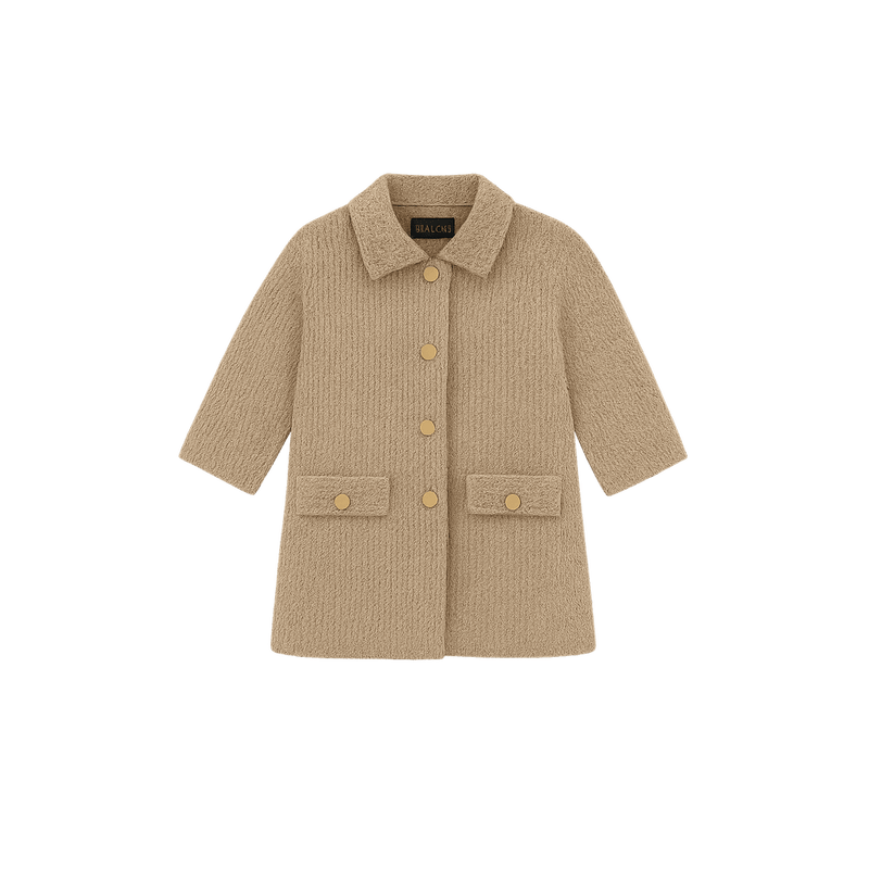 60s Beige Textured Knit Coat - Flat Lay