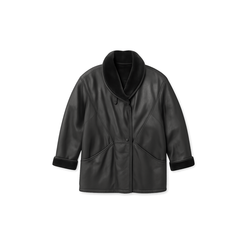80s Black Leather Coat with Faux - Flat Lay