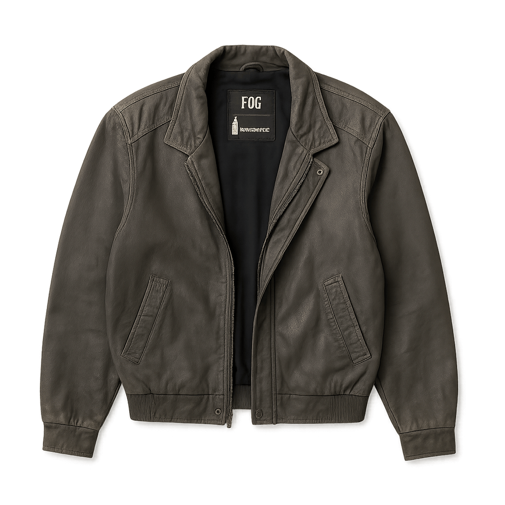 80s Mens Bomber Jacket - Gray - Flat Lay