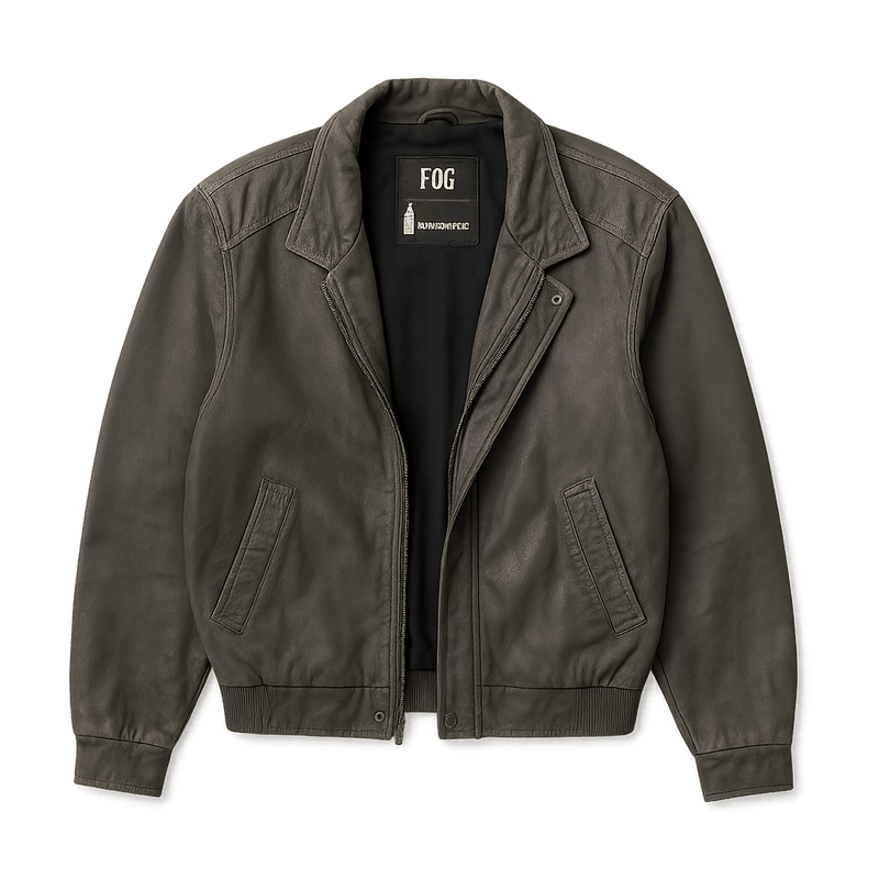 80s Mens Bomber Jacket - Gray - Flat Lay