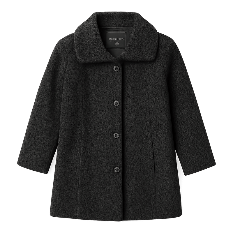 70s Black Textured Coat - - Flat Lay