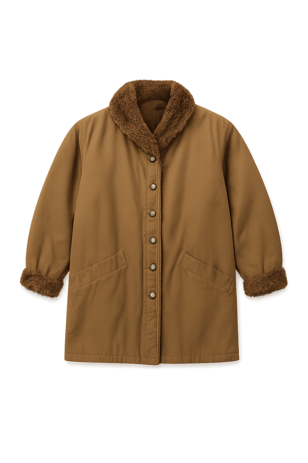 70s Unisex Jacket with Faux Fur Collar - Flat Lay