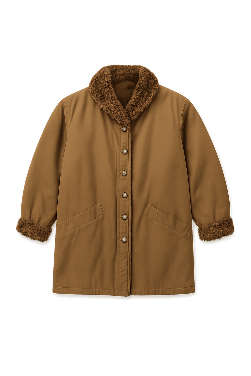 70s Unisex Jacket with Faux Fur Collar - Flat Lay