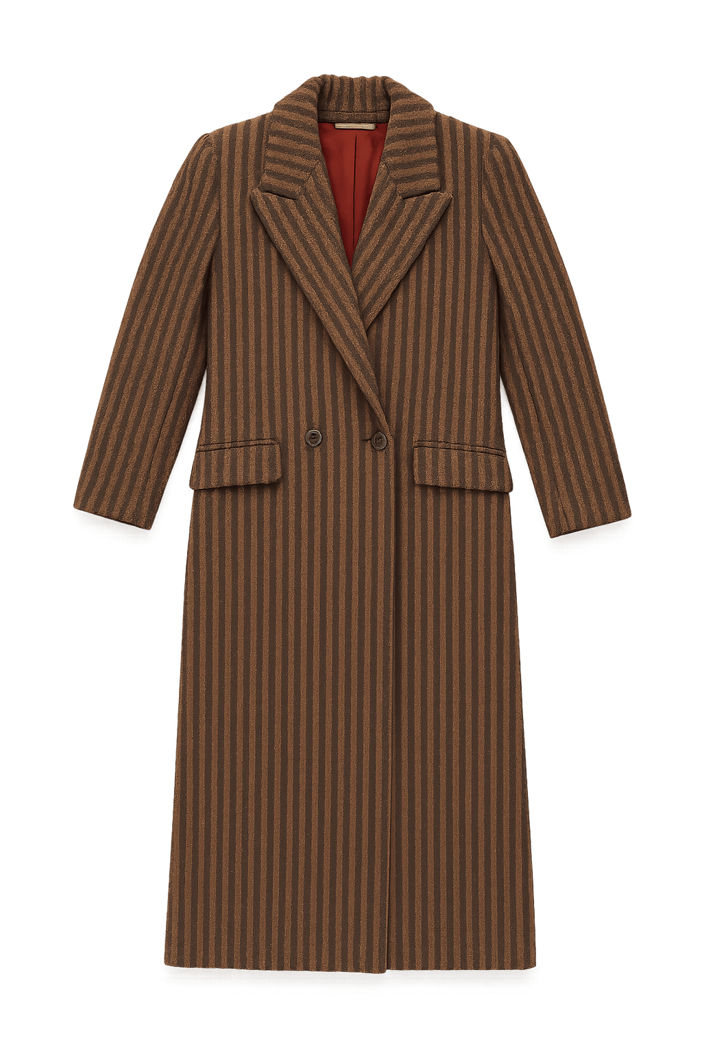 70s Stylish Brown Double-Breasted Coat - Flat Lay