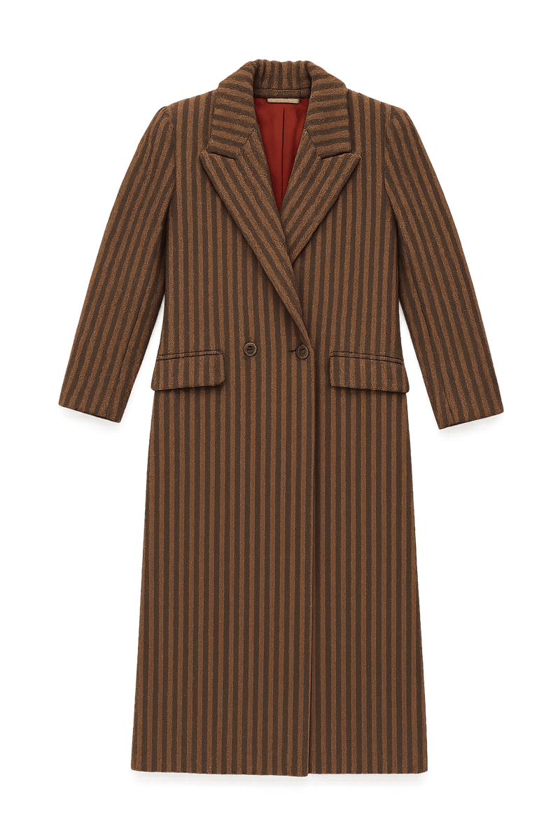 70s Stylish Brown Double-Breasted Coat - Flat Lay