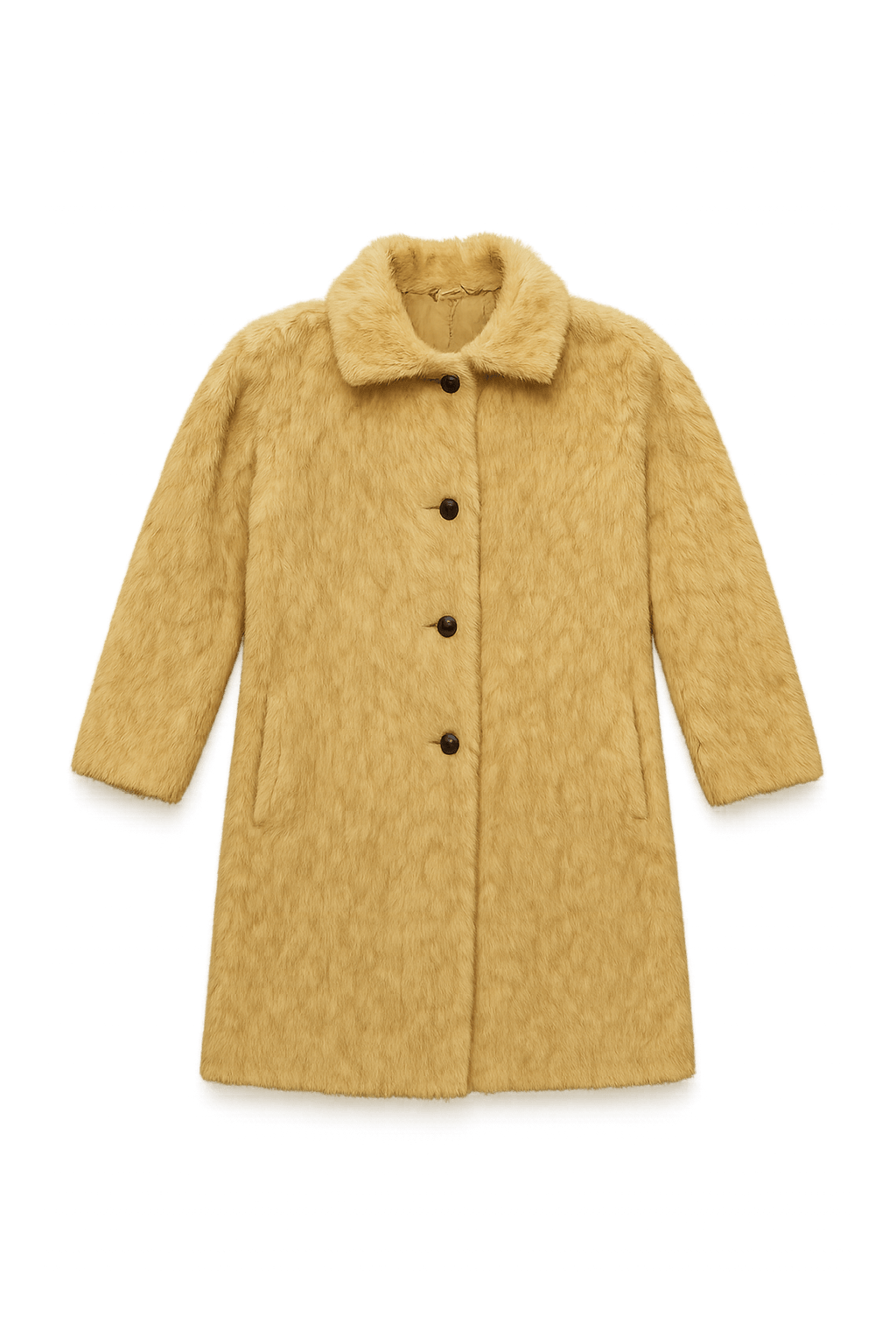 70s Women's Faux Fur Coat - Cream Yellow - Flat Lay