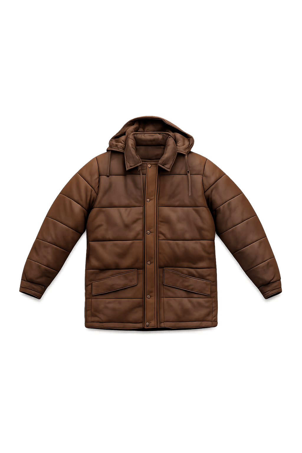 70s Quilted Brown Leather Jacket - Flat Lay
