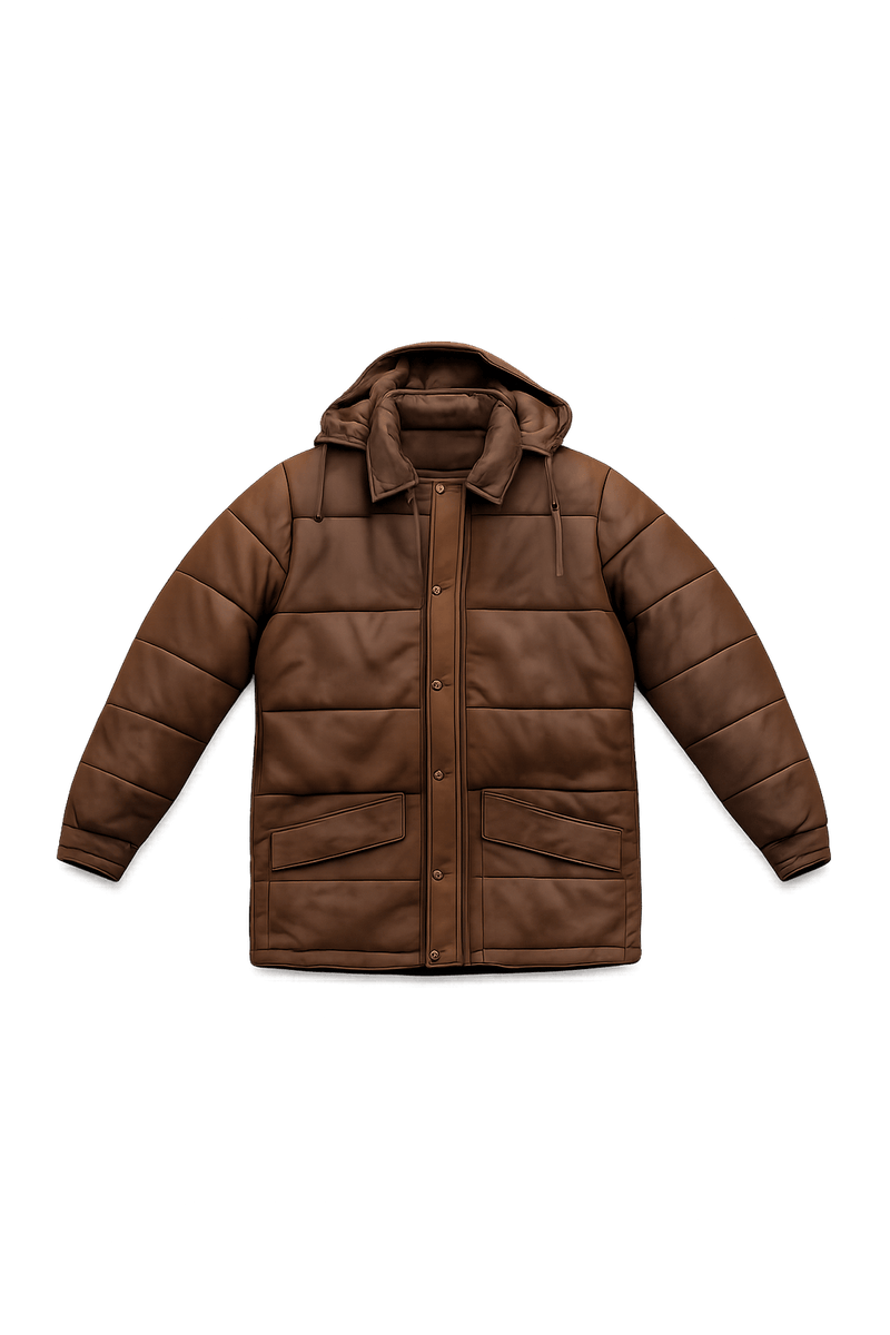 70s Quilted Brown Leather Jacket - Flat Lay