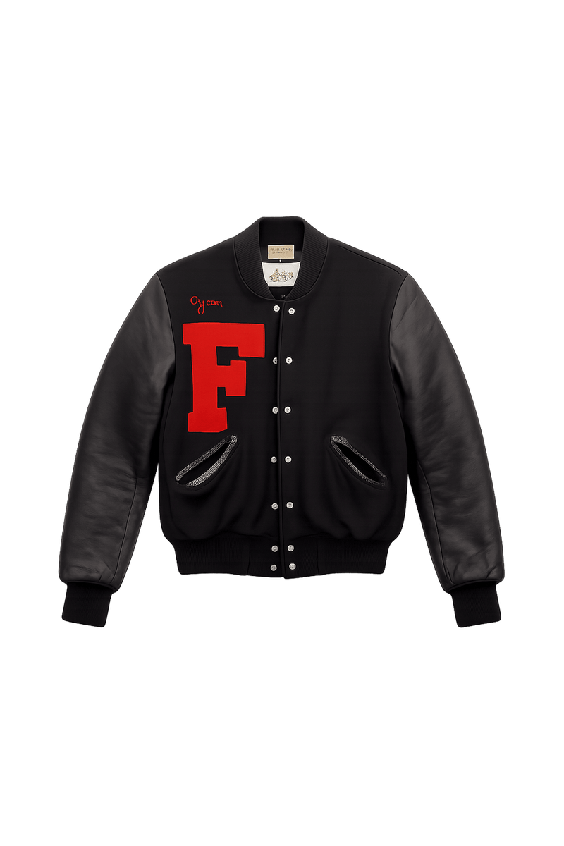 80s Varsity Style Jacket - Embroidered Sporty Look - Flat Lay