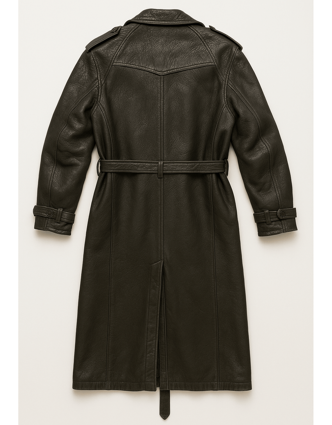 80s Unisex Leather Coat - Double-Breasted - Flat Lay Back