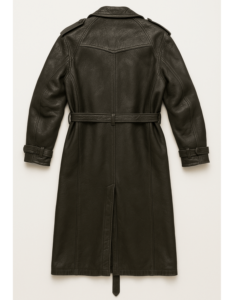 80s Unisex Leather Coat - Double-Breasted - Flat Lay Back