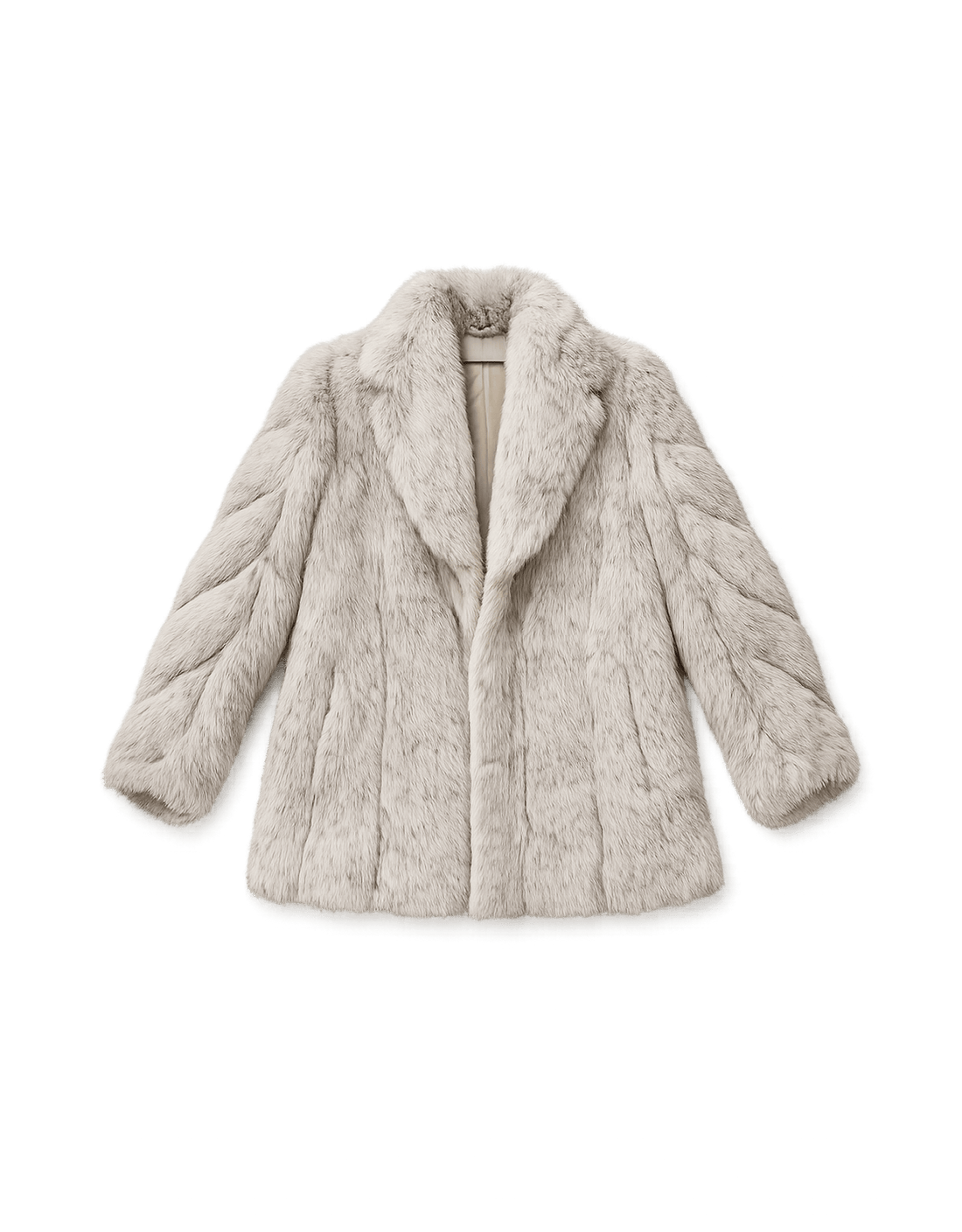 80s Women's Light Gray Faux Fur Coat - Flat Lay Front
