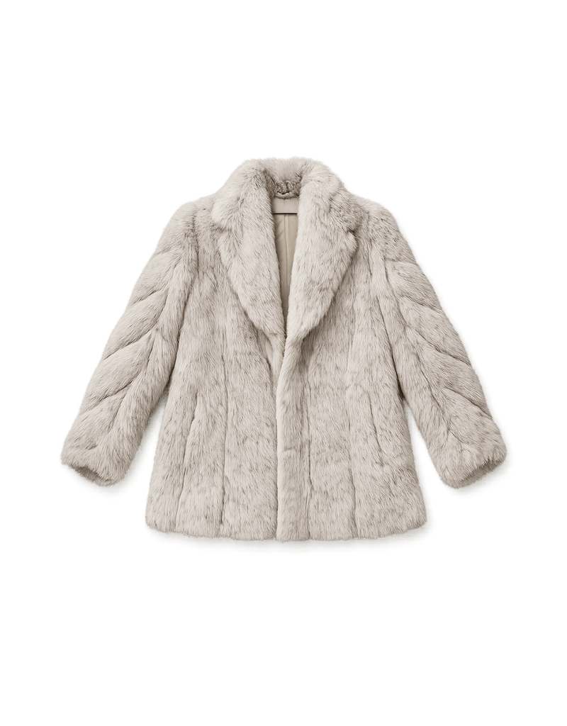 80s Women's Light Gray Faux Fur Coat - Flat Lay Front
