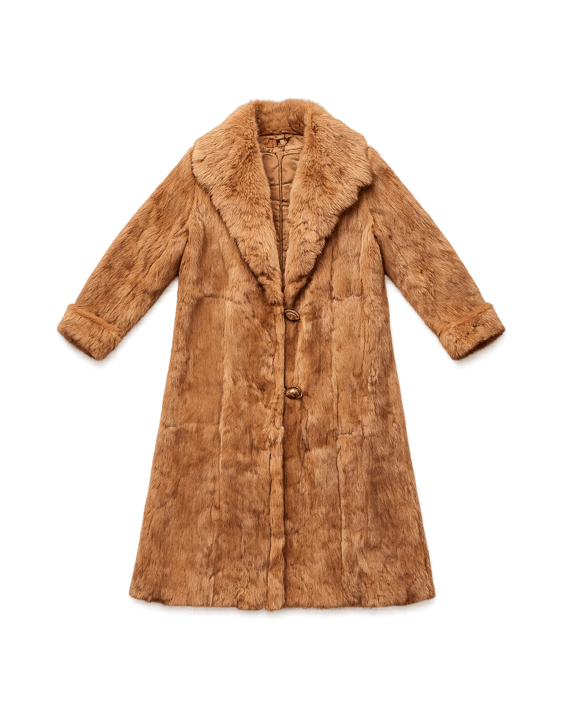80s Womens Faux Fur Coat - Double-Breasted Style - Flat Lay Front