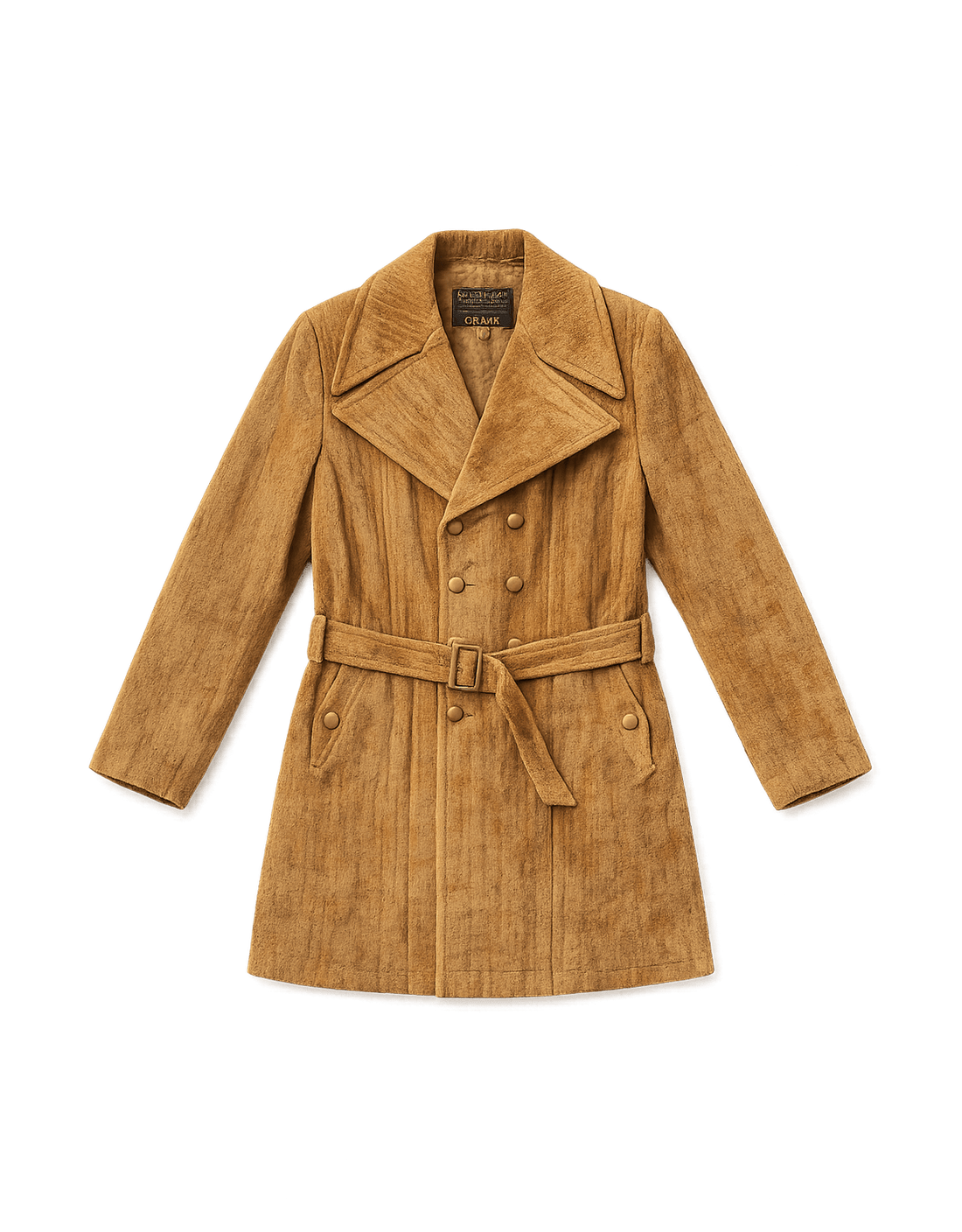 70s Women's Corduroy Coat with Waist Belt - Flat Lay Front