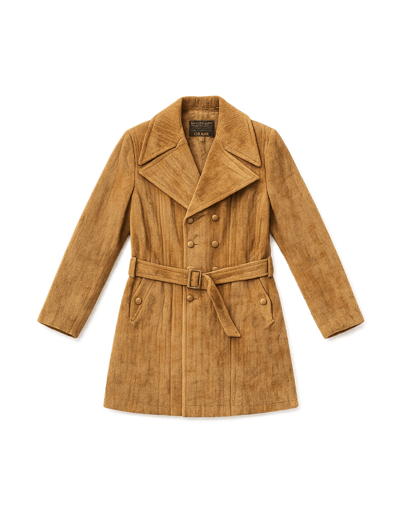 70s Women's Corduroy Coat with Waist Belt - Flat Lay Front