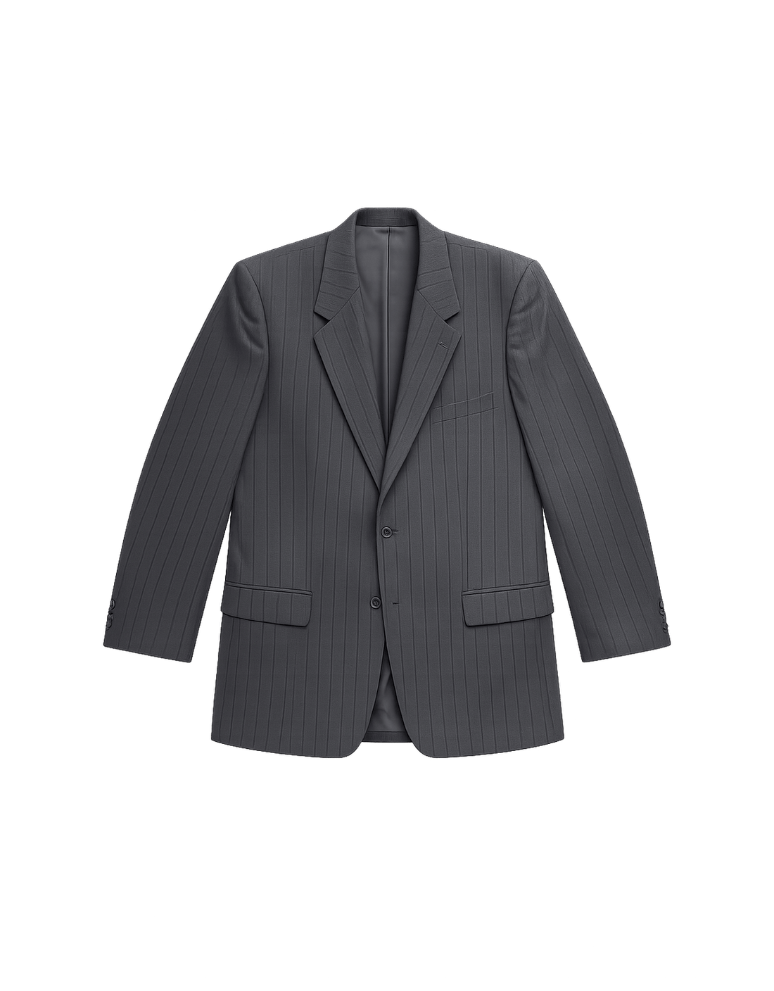 80s Men's Pinstripe Blazer - Dark Gray size 38 - Flat Lay Front