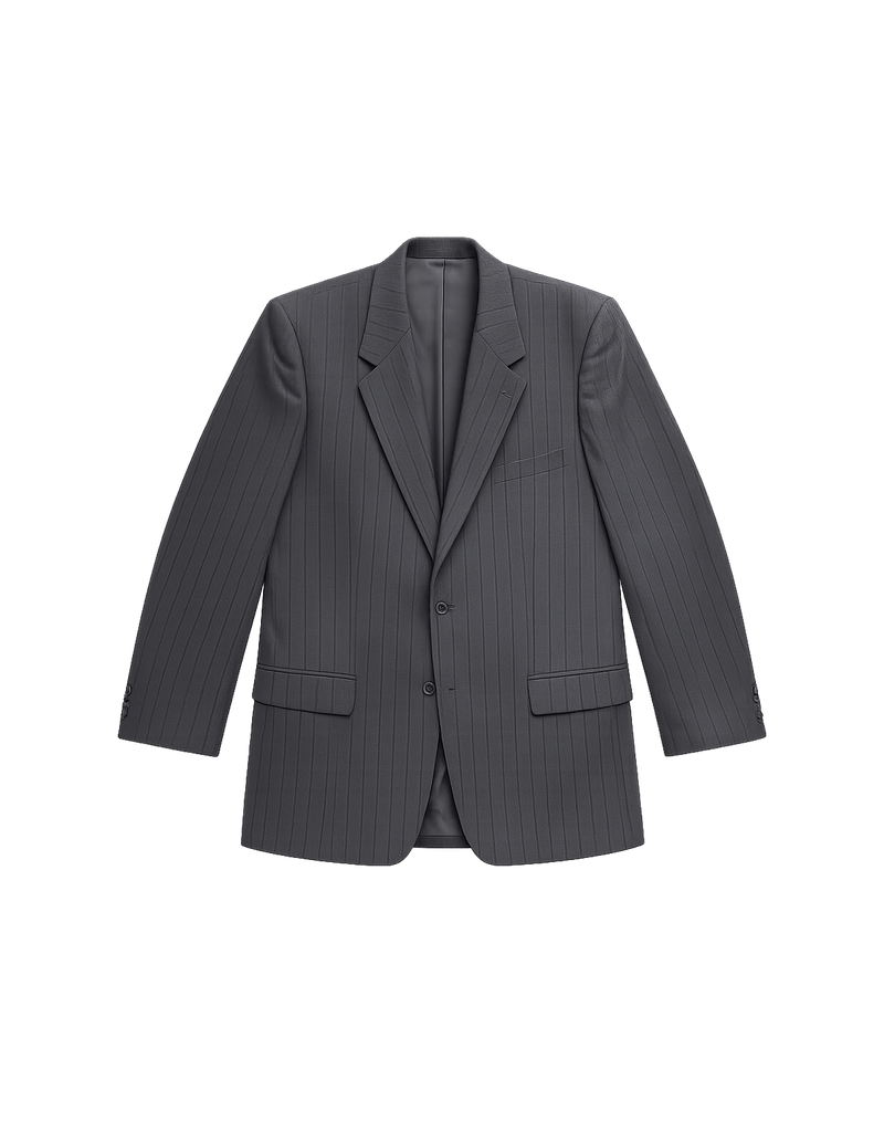 80s Men's Pinstripe Blazer - Dark Gray size 38 - Flat Lay Front
