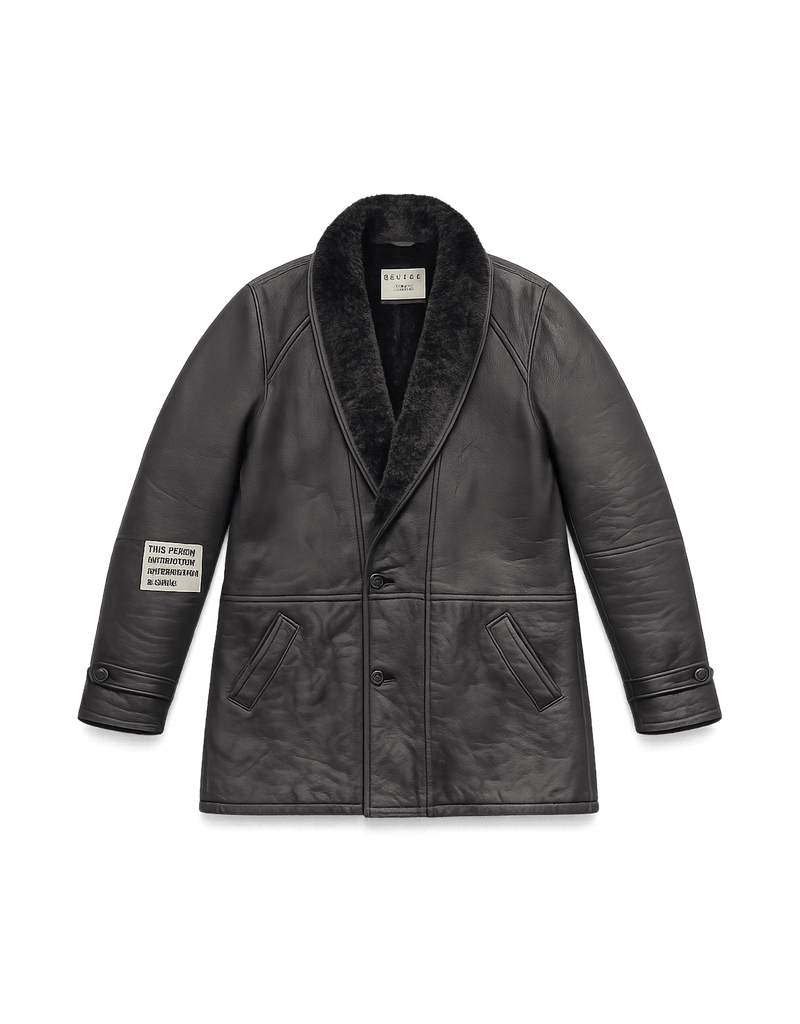 80s Unisex Leather Jacket with Fur Collar - Flat Lay Front