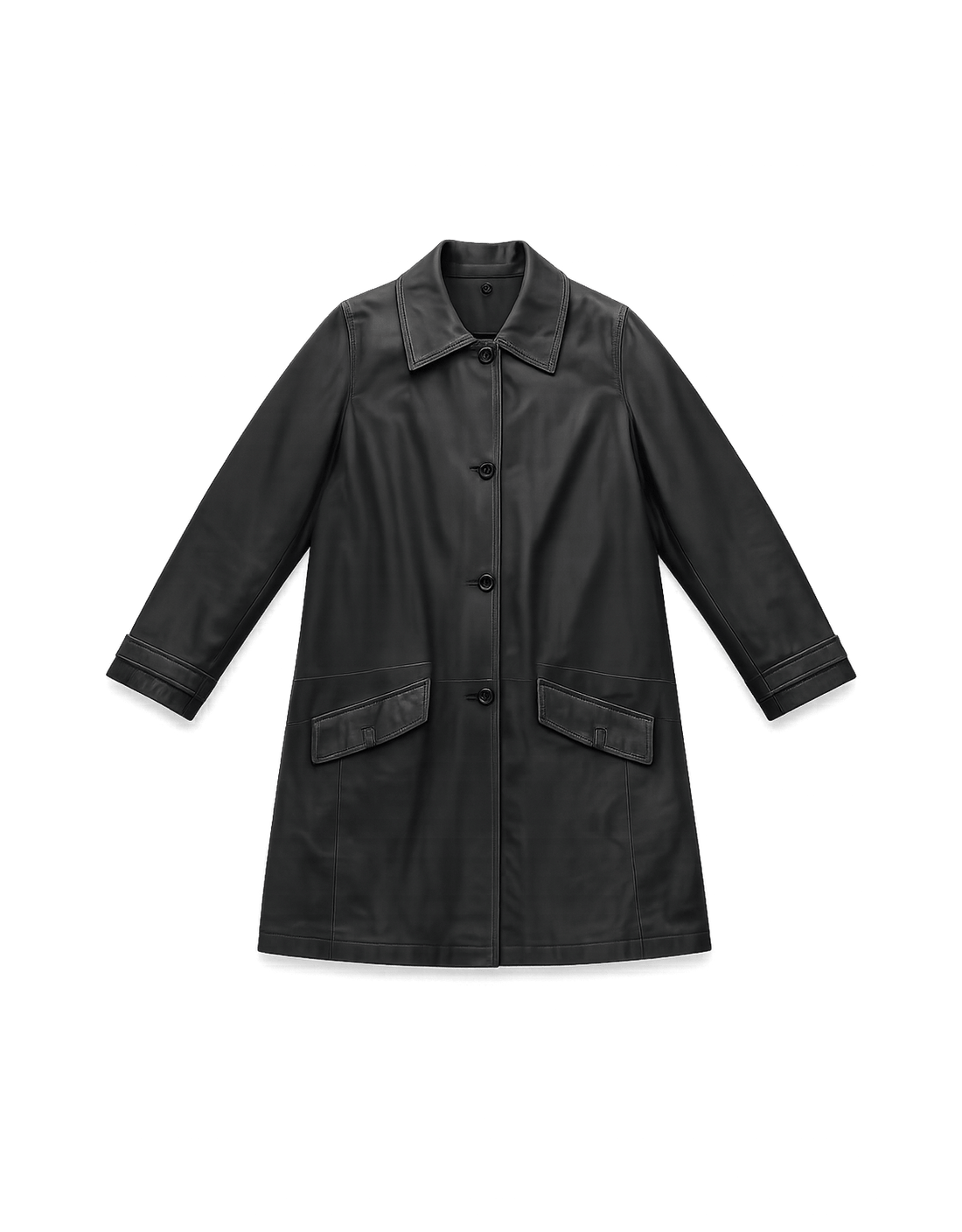 Unisex Leather Coat - Classic Design Features - Flat Lay Front