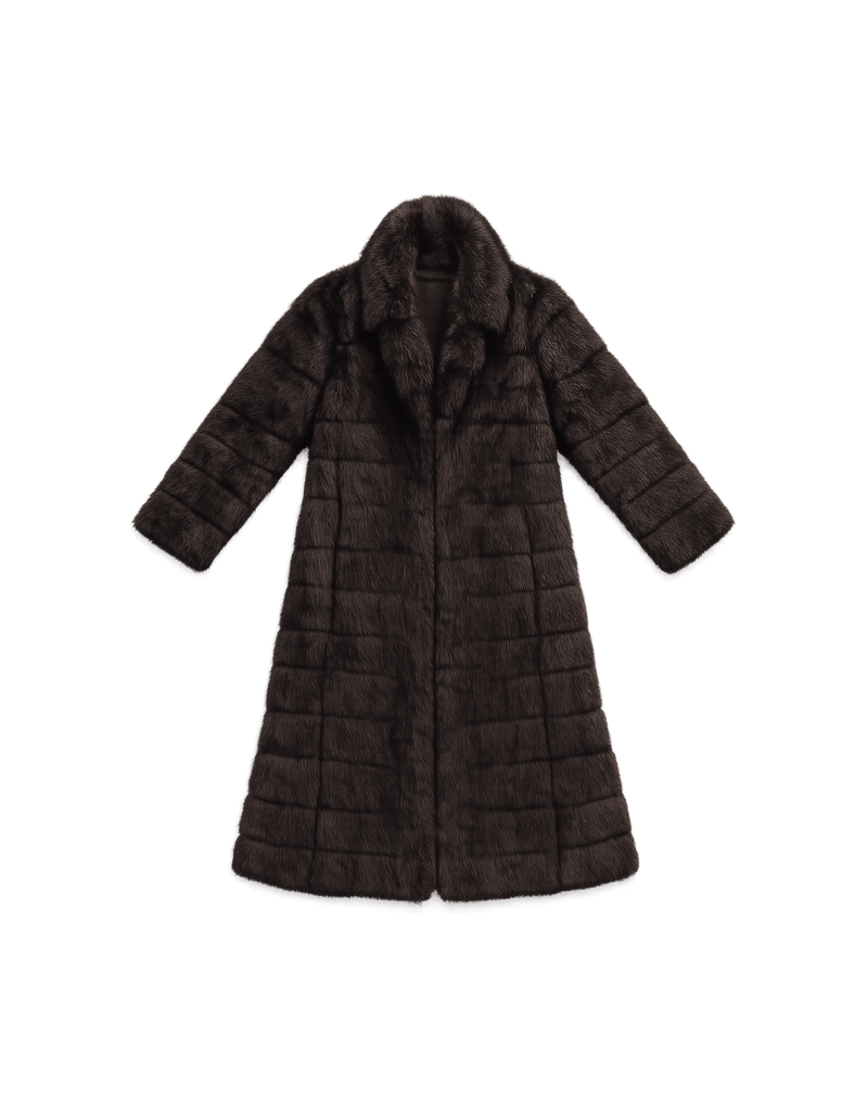 Luxurious Mid-Century Women's Fur Coat in Deep - Flat Lay Front