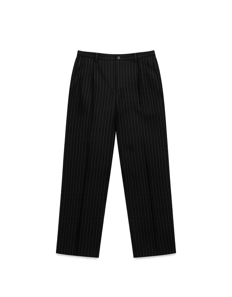 80s Mens Pinstripe High-Waisted Pants - Flat Lay Front