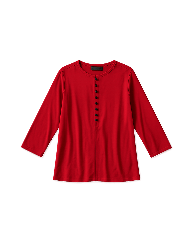 90s Lightweight Red Long-Sleeved Shirt - Flat Lay Front