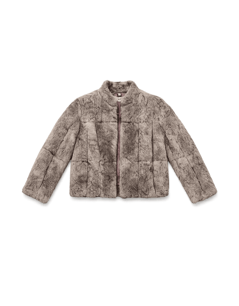 Mid-Century Women's Short Fur Coat - Elegant Gray - Flat Lay Front