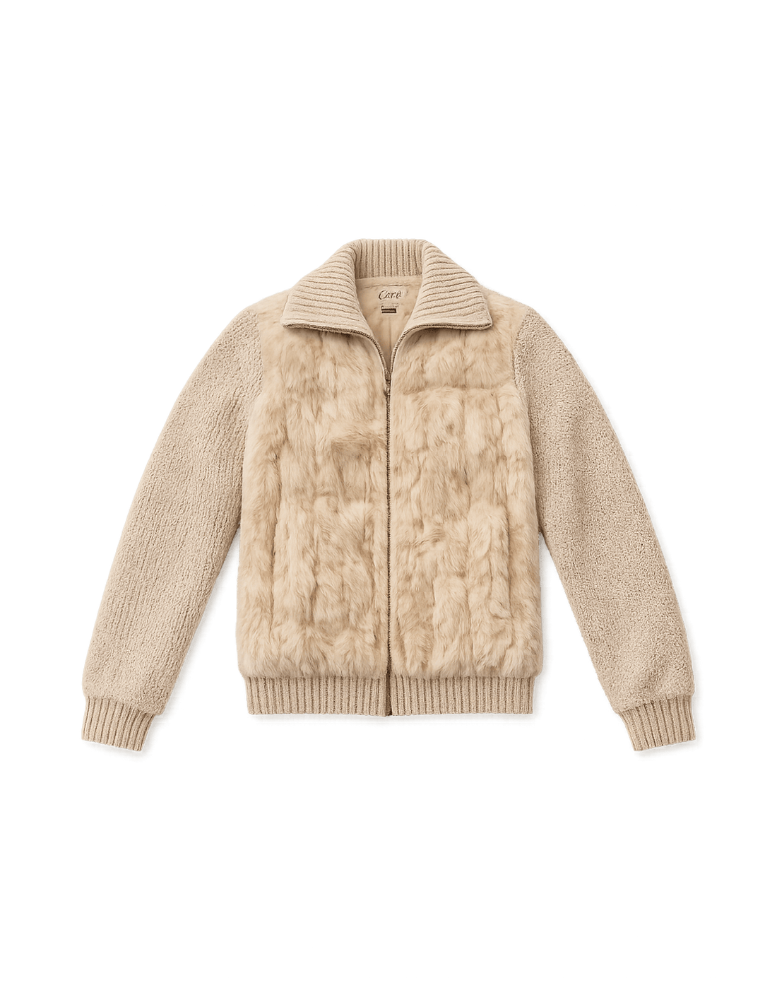 90s Women's Cream Beige Jacket with Fur Detail - Flat Lay Front