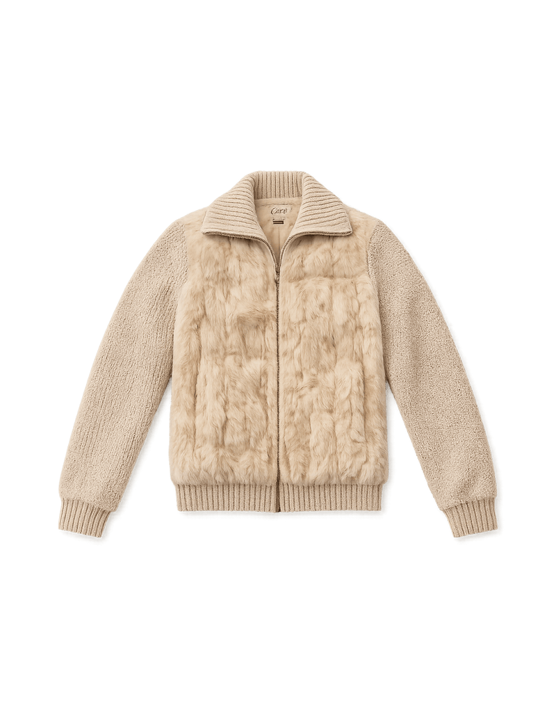 90s Women's Cream Beige Jacket with Fur Detail - Flat Lay Front